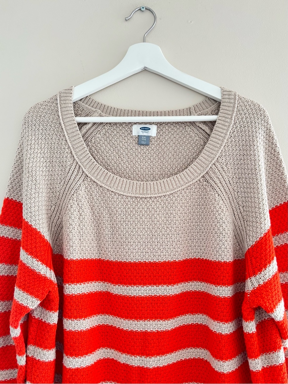 Old Navy Scoop-Neck Knit Sweater Size XXL Tan Orange Cotton-Blend Pre-Owned